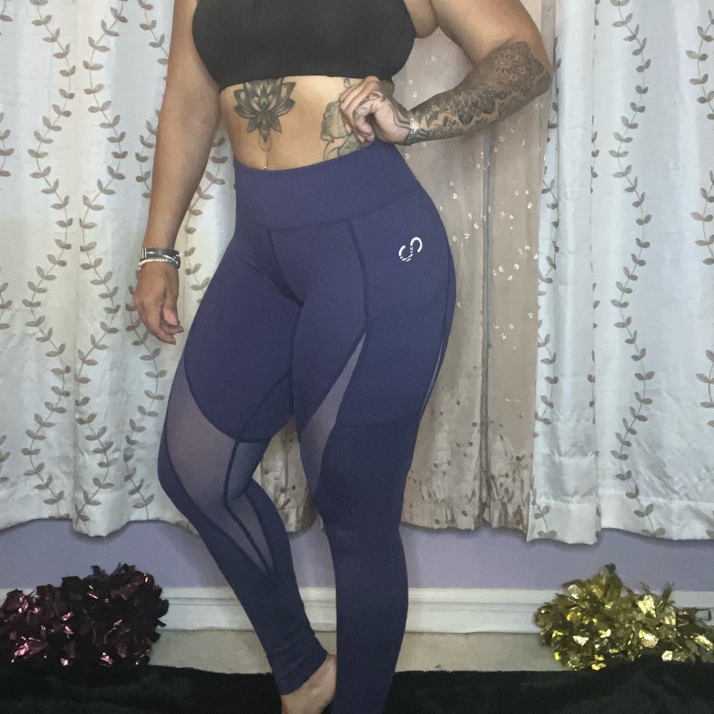 Curves n Combatboots OG “blurple” mesh leggings with pockets